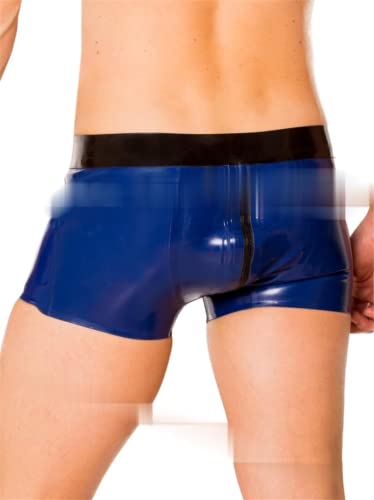 Shorts De Látex Con Cremallera Frontal Bidireccional,XXXL,negro Y Azul Cover