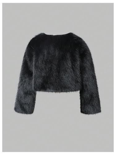 Verdusa Girl's Faux Fur Furry Fuzzy Jacket Open Front Drop Shoulder Coat Outerwear2