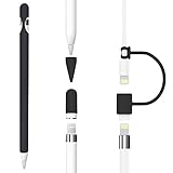 4 accesorios para Apple Pencil de 1ª generación, funda de silicona flexible con 2 fundas para la pluma y la capucha, 1 cable de adaptación, mango protector impermeable. (negro)