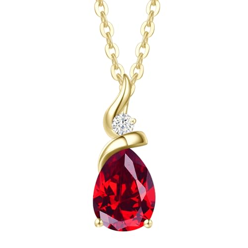 FANCIME Ruby Necklace 14K Solid Yellow Gold Pear Shaped Teardrop