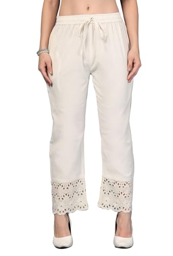 Pistaa's Women's Pure Cotton Regular Hem Design Solid Palazzos