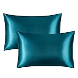 Bedsure Satin Pillowcase for Hair and Skin Queen - Teal Silk Pillowcase 2 Pack 20x30 inches - Satin...