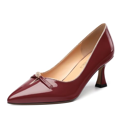 Women's high Heels Mid Stiletto Closed Pointed Toe Patent Pumps Slip on Heels Wedding Party Dress Shoes 2.5IN