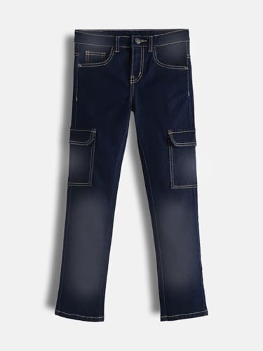 Image of Urbano Juniors Boy's Slim Fit Washed Denim Cargo Jeans with 6 Pockets Stretchable