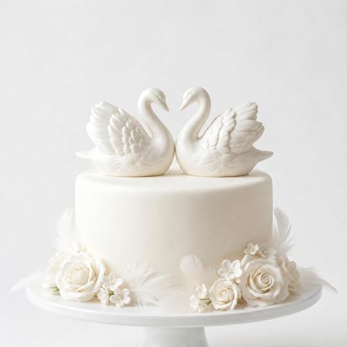 2 Pcs Swan Cake Topper for Wedding Vintage Matte Ceramic Swan Decor