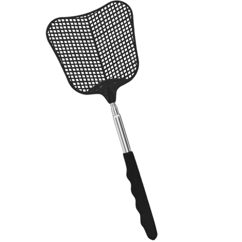 MYSTICHOME Fly Swatter 1 Pack, Durable Heavy Duty Plastic Fly Swatters, Stainless Steel Telescopic FlySwatter for Indoors/Outdoor/Kitchen/Garden(Black)