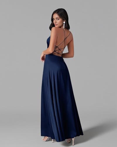 Nicktane Open Back Bridesmaid Dresses - Satin Spaghetti Strap Long Wedding Evening Gowns with Slit4