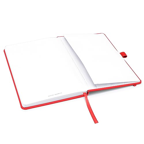 Notes London Blanko-Seiten-Notizbuch, A5, weiß, unliniert, blanko, Stiftschlaufe, Band und Papiertasche, mittelfester Einband, Notizbuch, umweltfreundlich, nachhaltiges Papier (rot)