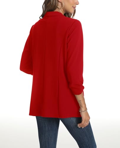 Womens Casual Blazer Ruched 3/4 Sleeve 2025 Shawl Lapel Office Lightweight Open Front Casual Jackets with Pockets3