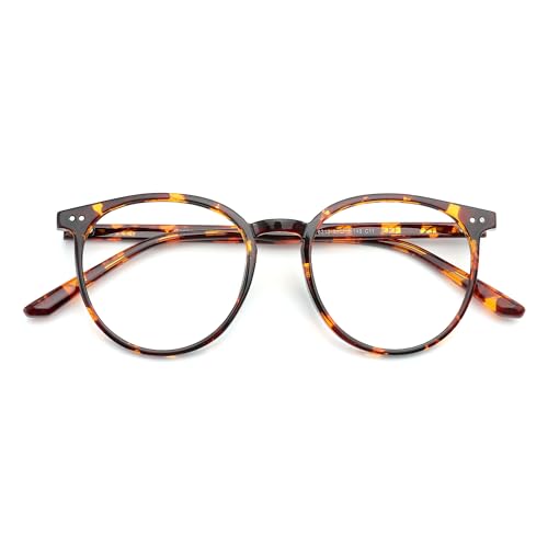 Image of Blue Light Blocking Glasses for Women and Men, Round Frame Computer Gaming Anti Eyestrain & UV Glare RF6213 (Coco Tortoise)