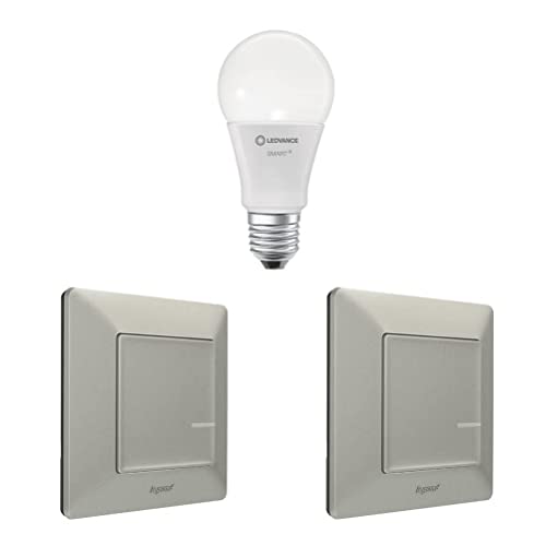 Preisvergleich Produktbild LEGRAND, Erweiterungspaket Smart Lighting, Sprachsteuerung (Alexa, Google, Apple), dimmbare intelligente Glühbirne, 2 Drahtlose Schalter, moderne Glühbirne, Aluminium Schalterdesign, 199321