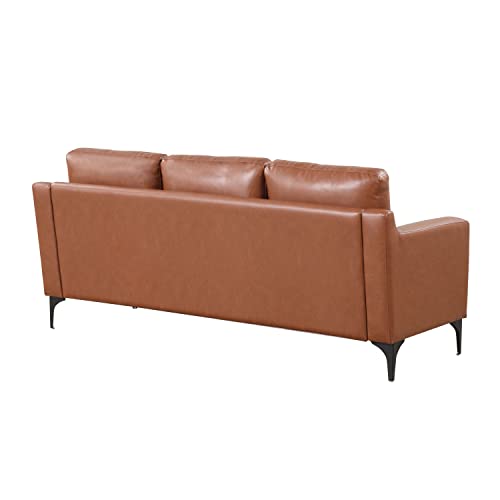Image of Serta Triton 78 inch Sofa, Transitional Modern, Dreamcoil Comfort, Metal Legs, Vegan Leather, Brown