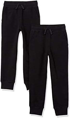 Amazon Essentials Boys' Fleece Jogger Sweatpants, Pack of 2, Black, X-Small