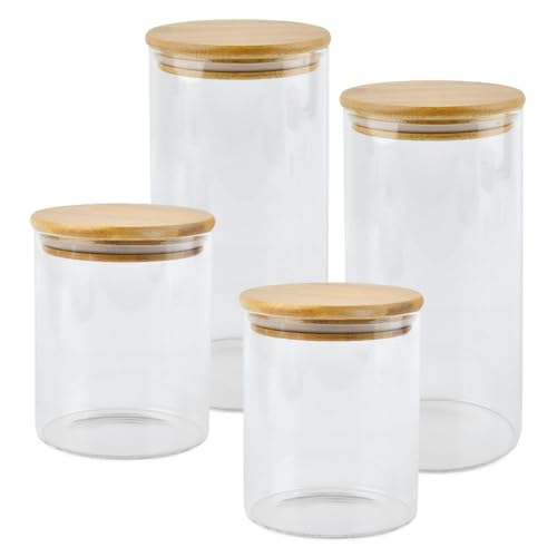 POUMUE Lot 4 Bocaux Verre Hermétiques avec Couvercle Bambou