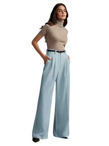 Image of KOTTY Women's High Waist Solid Color Hook and Bar Wide Leg Trousers Loose Comfort Trouser with Pockets