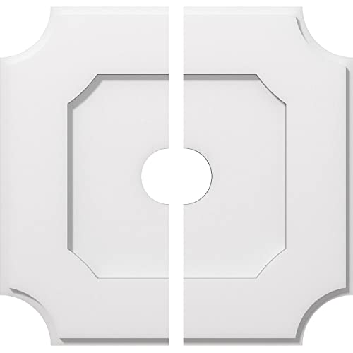 Image of Ekena Millwork CMP18LE2-03000 Locke Architectural Grade PVC Contemporary, Two Piece Urethane Ceiling Medallions 18 inchOD x 3 inchID x 10 3 /4 inchC x 1 inchP
