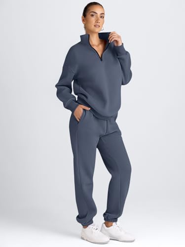 Image of AUTOMET Women's Sweatsuits 2 Piece Outfits Lounge Sets | Cozy Airport Outfits,Casual Sweat Sets for Fall and Winter,Half Zip Pullover and Baggy Sweatpants with Pockets