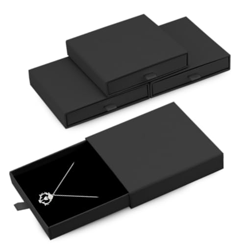 Bagentry 4 Pack Square Drawer Type Jewelry Gift Boxes 4 x 4 Cardboard Jewelry Display Case Paper Jewelry Boxes Drawer for Necklace Bracelet Earring Packaging Storage (Black)