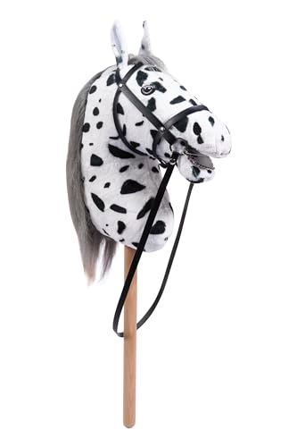 HKM Hobby Horse Maya – Steckenpferd braun, abnehmbare Trense & Lange Mähne, 40 cm Holzstiel – für Hobby Horsing Dressur & Parcours