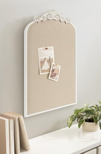 Image of Kate and Laurel Arendahl Decorative Arch Pinboard; 19 x 31; White; Framed Arched Ornate Vintage Cork Board for Use as Motivational Vision Board or Wall Organizer