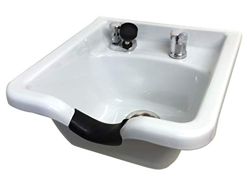 White Square CERAMIC Wall Mounted Beauty Salon Shampoo Bowl Plumbing Parts Kit Included TLC-W41W