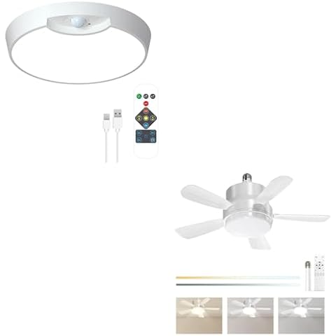TOOWELL Rechargeable Motion Sensor Light with Remote & Socket Fan Light with Remote Control Cover