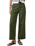 Eddoyee Womens Wide Leg Cropped Pants High Waisted Casual Pants Elastic Waist Ankle Pants Army Green