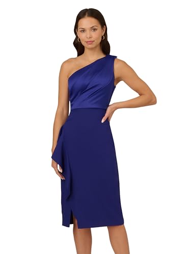 Adrianna Papell Women's Satin One Shoulder Midi Dress