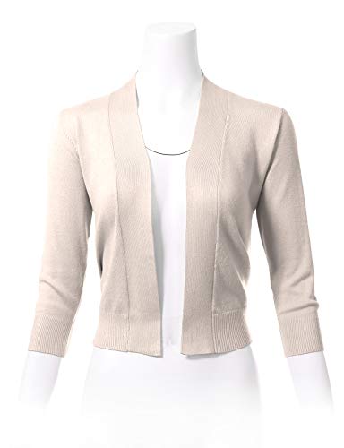 Women's 3/4 Sleeve Open Front Cropped Bolero Cardigan Shrug Sweater Xl Ivory #TOP2