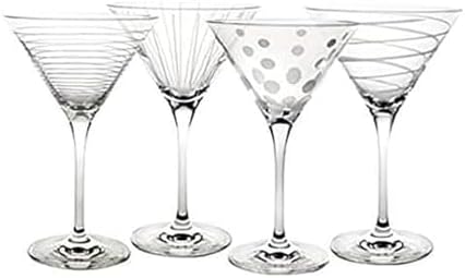 Mikasa Cheers 10-Ounce Martini Glasses, Fun Etched Designs, Durab...