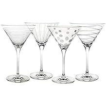 Mikasa Cheers 10-Ounce Martini Glasses, Fun Etched Designs, Durable Clear Glass Cocktail Glassware, Set of 4, Perfect for Entertaining and Gifting