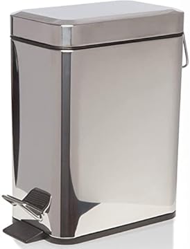 Slim Pedal Bin Square Toilet Brush Holder Bathroom Set Rectangular Removable Bucket Trash Recycling Bin (Chrome 5L)