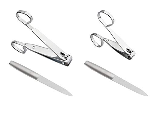 EZ Comfort Grip Nail Sharp Carbon Steel Blade Toenail Clippers Set of 2 Small and Large Bouns 2 Pack Diamond Nail File Stainless Steel Double Side Nail File for Toenail and Fingernail