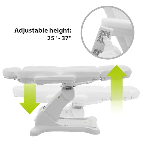 Image of SKINACT Malibu Electric Medical Spa Facial Treatment Chair /Table with 240 Swivel Base, Adjustable Backrest, Leg Rest and Wired Hand Remote Control (White)