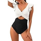 Gyios bañador Natacion Mujer Trajes De Baño Monokini Femenino Monokini con Volantes De Una Pieza para La Barriga De Ropa De Playa De Verano para Halagador-Blanco-Metro