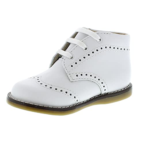 FOOTMATES Cole Lace-Up Bootie Leather Baby and Toddlers Walker Shoes with Wide Toe Box and Custom-Fit Insoles, Non-Marking Outsoles - White, 2.5 Infant (0-12 Months)