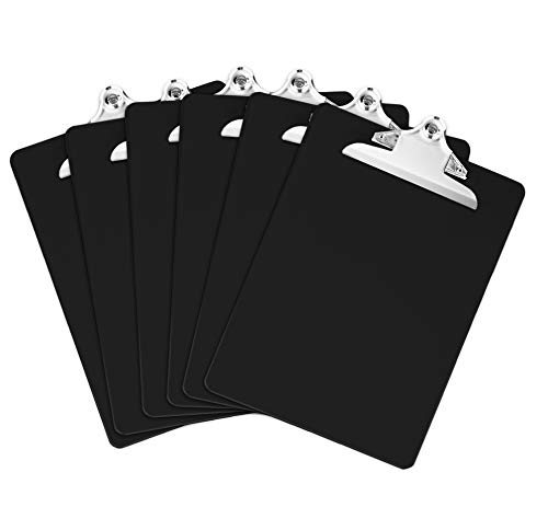 Black Plastic Clipboards (Set of 6) 12.5x9 in with 100-sheet capacity
