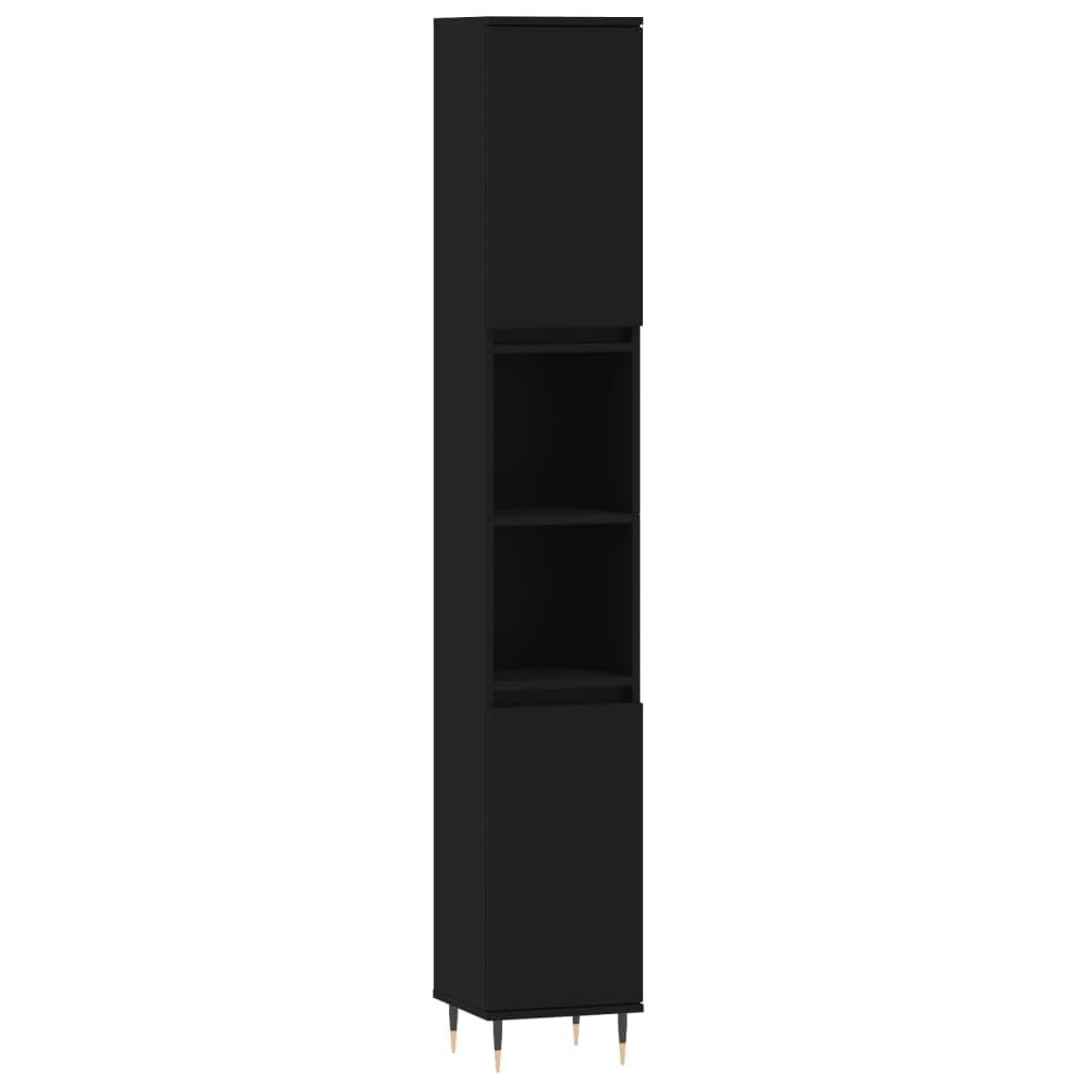 Möbelsets 3-teilig Badmöbel-Set schwarz Holzwerkstoff Badmöbel-Sets