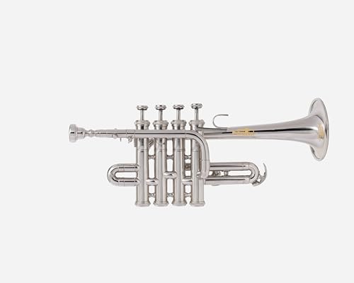 Queen Brass Bb Piccolo Trumpet Chrome Finish with Mouthpiece Practice Mute Cleaning Set and Hard Case for Beginners Students and Holiday Gift Idea