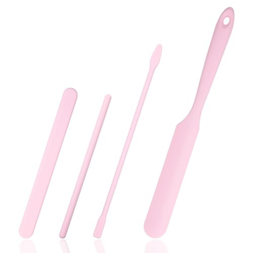4 PCS Non-Stick Wax Spatulas Set Silicone Wax Applicator Different Sizes Scrapers Reusable Silicone Stirring Stick For Home Salon Body Use (Pink)