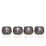 SILINE Zisha Featured 4 PCS Teacups set, 3.4 Oz/100ml Yixing Purple Clay Tea Cup for Chinese Kung Fu