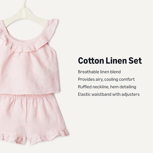 Amazon Essentials Unisex Babies x Sofia Grainge Baby Girls and Toddlers Cotton Linen Set with Ruffles, Light Pink, 6-9 Months - image 2