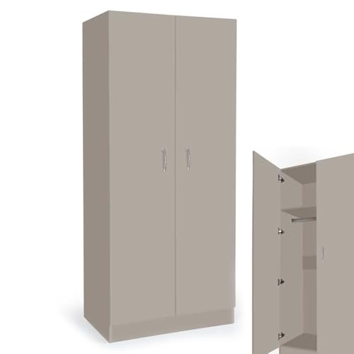 MA MAISON Armadio Guardaroba 2 Ante - Ripiano Interiore, Mobile in Legno Truciolare, Classico, Camera da Letto, Appendiabiti, Capiente, Organizzatore Multiuso - 80 x 50 x 180 cm (Tortora)