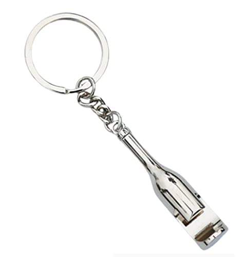 Imported Wine Bottle Shaped Bottle Opener KeyRing KeyChain (Silver)-image-4