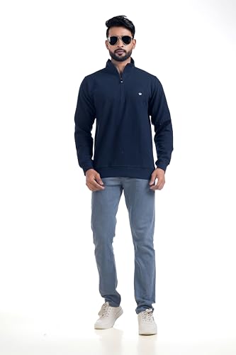 Image of Men's Sweat Shirts with Zippered, Full Sleeves Solid /Relaxed & Regular Fit Pure Cotton Sweater /Comfortable and Casual Winter Wear for College, Office
