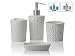 Designer 4-Piece Ceramic Bath Accessory Set | Includes Liquid Soap or Lotion Dispenser w/ Toothbrush Holder, Tumbler, Soap Dish | Vintage Damask | Alpine White