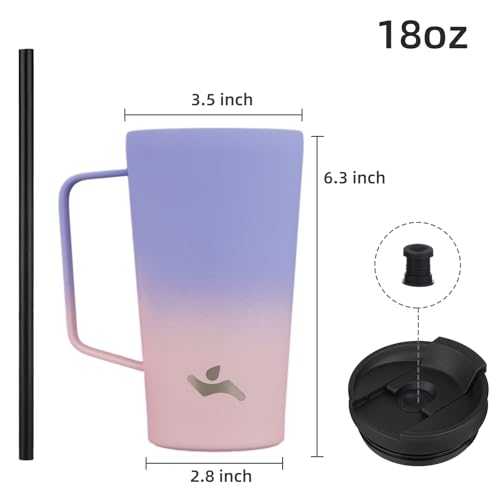 Image of Konokyo 18 oz Insulated Tumbler with Handle & Straw, Stainless Steel Mug
