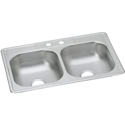 Image of Dayton Stainless Steel 33 inch x 22 inch x 6-9 /16 inch, 2-Hole Equal Double Bowl Drop-in Sink