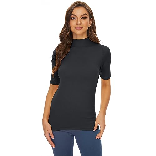 Image of Anbenser Women's Short Sleeve Mock Pullover Sweater Knit Jersey Top Slim Fit