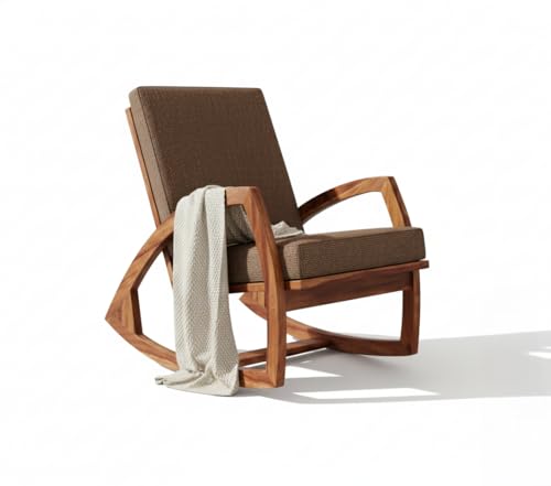Image of Solid Sheesham Wood Rocking Chair for Living Room - Upholstered Relaxing Chair - Wooden Rocking Chair for Adults for Home Outdoor Indoor (Honey, Zayn)